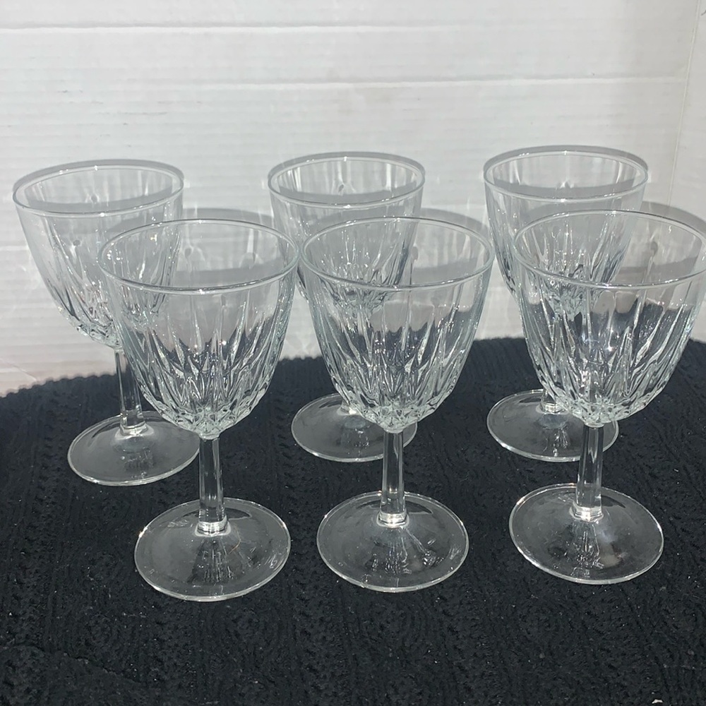 Set of 6 French Crystal Wine Glasses Hexagon Stems